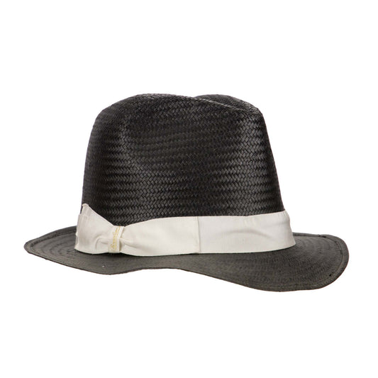 BORSALINO Cappello in paglia nero e con cinta bianca unisex