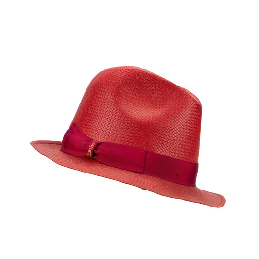 BORSALINO Cappello in paglia rosso e cinta fucsia unisex